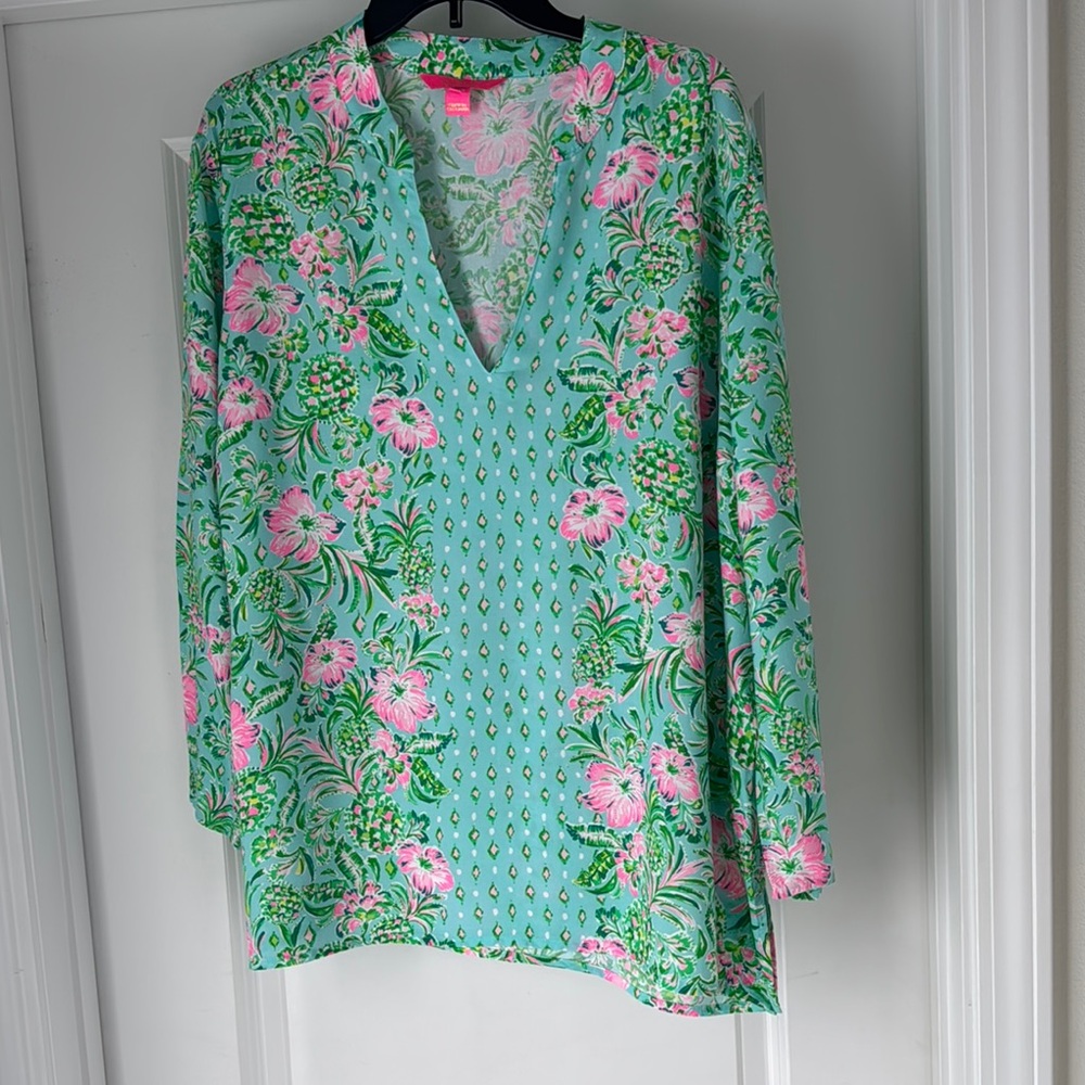 Lilly Pulitzer Pink and Green Floral Top
